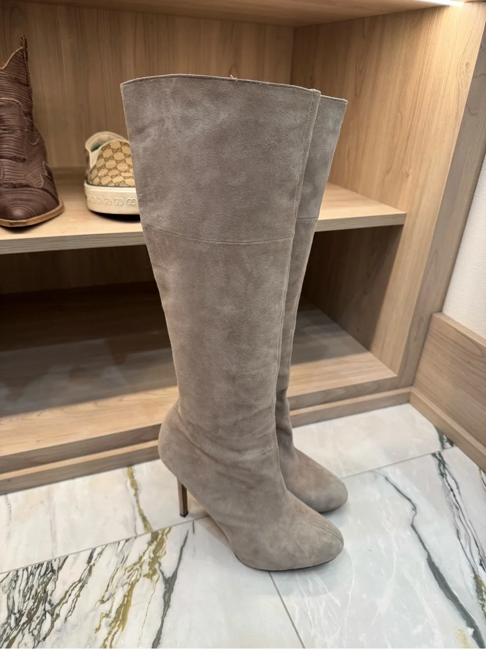 Sam Edelman Taupe Knee high Suede Stiletto Boots